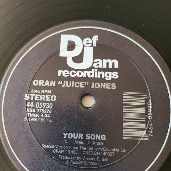 Oran Juice Jones The Rain Your Song 12" Vinyl Single R&B 1986 Def Jam Record LPB - Picture 3 of 9